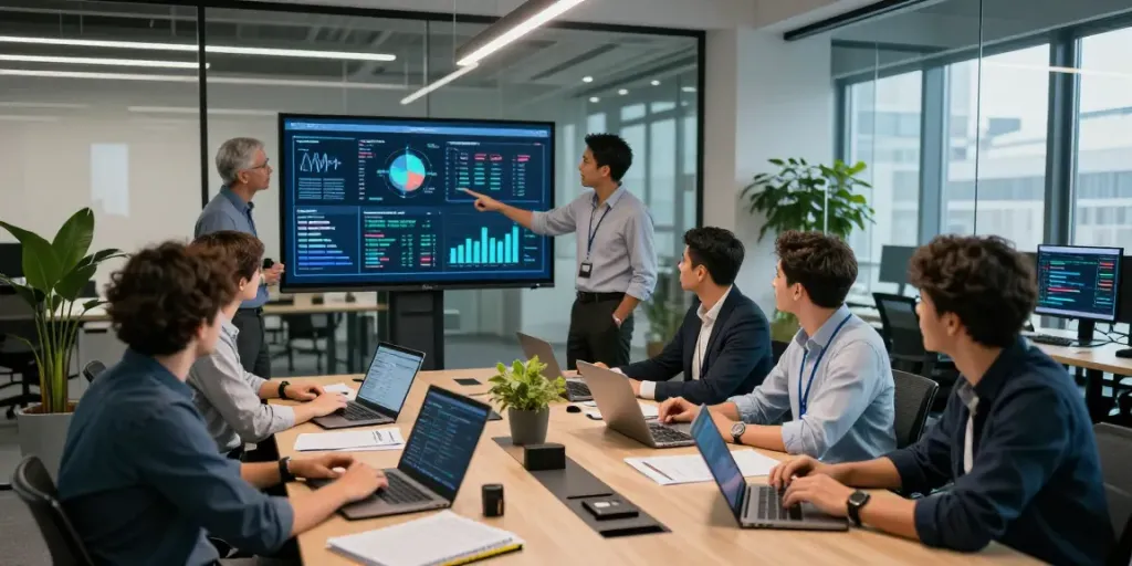 IT-Sicherheit Frankfurt - Team von Cybersecurity-Experten diskutiert Sicherheitsstrategien in modernem Büro.